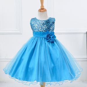 Vestido largo hasta el tobillo de gasa con lentejuelas estilo Lolita para niñas, cinturón con flores, vestido de fiesta sin mangas de princesa esponjoso, 10 colores - Product Image 1