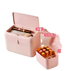 WALUE Stilvolle Kunststoff-Lippenstifthalter Make-Up-Stick Kosmetik-Aufbewahrungsbox mit Spiegel und niedlichen Aufklebern für die Lippenstift-Schachtel