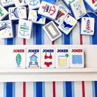 Set Ubin Mahjong Amerika Terinspirasi Laut, Tema Laut, Ubin Resin dengan Pola Mercusuar, Ekor Paus, dan Perahu Layar untuk Hadiah Pesta