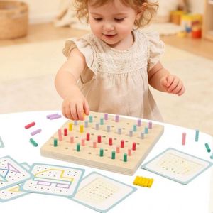 Brain Teaser Stem Toy Kids Pattern Cards Rubber Bands to Make Figures and Shapes Wooden Geoboard - Product Image 2