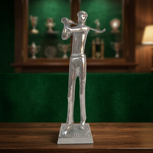 Modern Silver Golfer <b>Figurative</b> Sculpture Handmade Metal Art Decor for Tabletop Living Room - Product Image 3