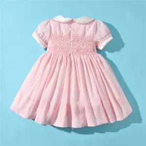 Kunden spezifische Kinder Organza handgemachte Smocked Kleider für Mädchen UK Baby Boutique Smocking Pink Ballkleider Kleinkind Kittel Kleidung