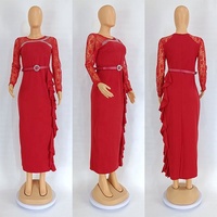 Robes de luxe grande taille pour femmes, décontractées, à manches en dentelle, ornées de strass, pour soirée, robe de soirée africaine, robes d'église pour femmes