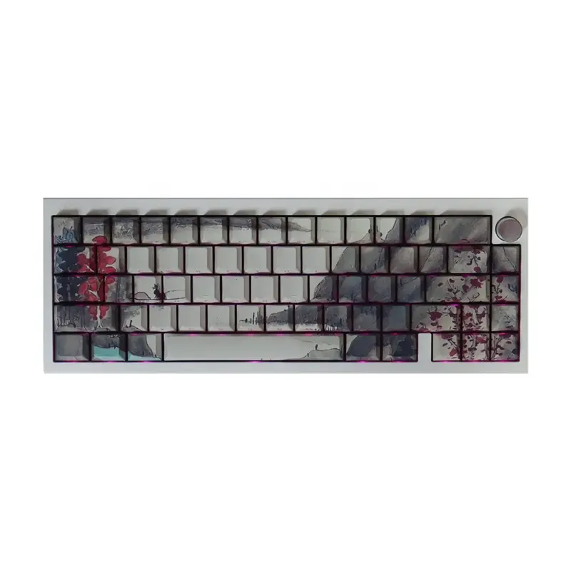 Ancient Style ink Painting Keycaps Cherry Profile PBT Dye Sublimation Side Letter Light Through Keycaps For Mechanical Keyboard