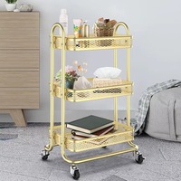 Chariot de salon de beauté au design moderne, 3 niveaux, chariot de pédicure, chariot de salon de manucure, chariot de beauté doré avec roues verrouillables