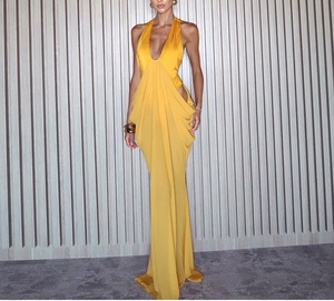 Abito da sera da donna elegante <span class=keywords><strong>con</strong></span> scollo all'americana, senza schienale, sexy, <span class=keywords><strong>con</strong></span> cut-out <span class=keywords><strong>laterale</strong></span>, drappeggio, lunghezza al pavimento, vita arricciata, per ballo di fine anno e feste - Product Image 1