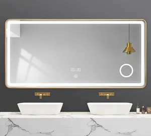 อลูมิเนียมอัลลอยด์สีดำโลหะกรอบLedห้องน้ำกระจกทองกรอบอาบน้ำBacklitผนังกระจก