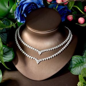 Deux couches de luxe femmes mariage Naija mariée zircon cubique collier boucle d'oreille ensemble dubaï robe ensemble de bijoux prix d'usine S-192 - Product Image 4