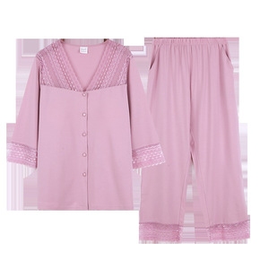 PJ-1455 ชุดนอนสตรีแขนสามส่วนผ้าซาตินทรงหลวมสีชมพูคอรัลชุดอยู่บ้าน - Product Image 4