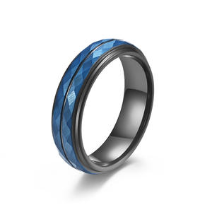 Men's Blue Diamond Cut Tungsten Steel <b>Ring</b> Geometric Design Gift Jewelry - Product Image 5