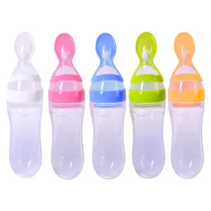 Alimentador de silicona de grado alimenticio para bebé, botella de alimentación con cuchara, 90ml, precio barato