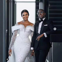 Robe de mariée personnalisée Alibaba Factory Bride, robe de mariée à manches longues 2 en 1, robe de invitée de mariage, robe de mariée sirène grande taille Afrique