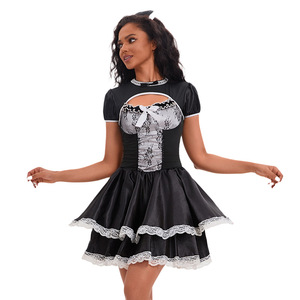 Vestido Gótico Sexy con Encaje y Recortes, Disfraz de Halloween, Cosplay, <span class=keywords><strong>Lolita</strong></span>, Uniforme de Sirvienta para Bar, Discoteca, Cafetería, Mansión - Product Image 5