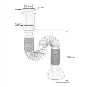 Kit de Desagüe Moderno para Lavabo con Tapa de Acero Inoxidable Anti-Olor y Cuerpo de Plástico, con Tubería Flexible para Fregadero - Product Image 6