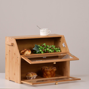 Boîte à pain double couche en bambou Defeng 50x37x25x15cm, rangement de cuisine pour pain, fruits, desserts, gâteaux - Product Image 1