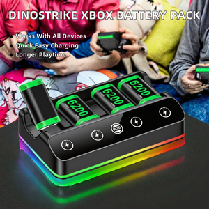 Station de charge double pour manettes, 6200 mWh, 4 batteries rechargeables, pour manettes <span class=keywords><strong>Xbox</strong></span> One Series S/X, <span class=keywords><strong>câble</strong></span> <span class=keywords><strong>USB</strong></span>-<span class=keywords><strong>C</strong></span> - Product Image 1