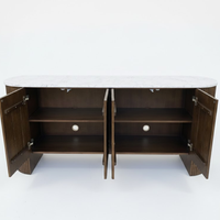 Meuble buffet moderne 4 portes avec table basse pour salon et chambre, en bois d'hévéa écologique, MDF et placage de chêne, 2 tiroirs, 2 compartiments