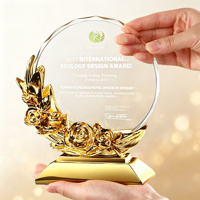 Trophée personnalisé en or rose, trophée en cristal gravé au laser pour cadeau d'affaires ou de mariage
