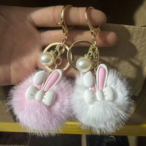2025 New Plush Rabbit Keychain Cute Bunny Car Keychain Soft Pom Pom Keyring Wallet Handbag <b>Bag</b> Charm Decorative Accessories - Product Image 3