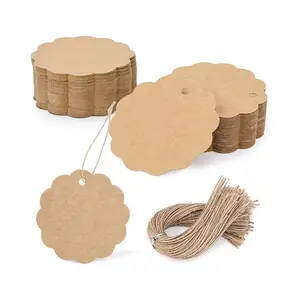 Round Circle Kraft Paper Tags scalloped with String for Clothing Price Gift Cupcake Tags