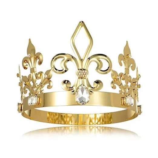King <span class=keywords><strong>Crown</strong></span> Kostum Pangeran Ulang Tahun Pria, Kostum Prom Raja, Mahkota Kristal Logam Bulat Penuh