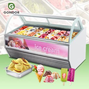 Vitrine réfrigérée incurvée pour glaces, sorbets, glaces à l'eau, crème glacée, équipement de vitrine, 9 à 24 saveurs, Guangzhou - Product Image 1