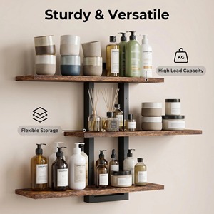 Estante de Pared de Madera Ou Shumei, Rectangular, de Tres Niveles, Color Marrón, para Baño, Ahorra Espacio, Duradero - Product Image 4