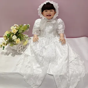 Hot selling Boutique Soft New Born Baby girl lace party dresses white first communion christening gown infant baptism dress