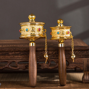 Roue à manivelle pour sutra, style bouddhiste tibétain, avec mantra et caractères de temple, en plastique - Product Image 1
