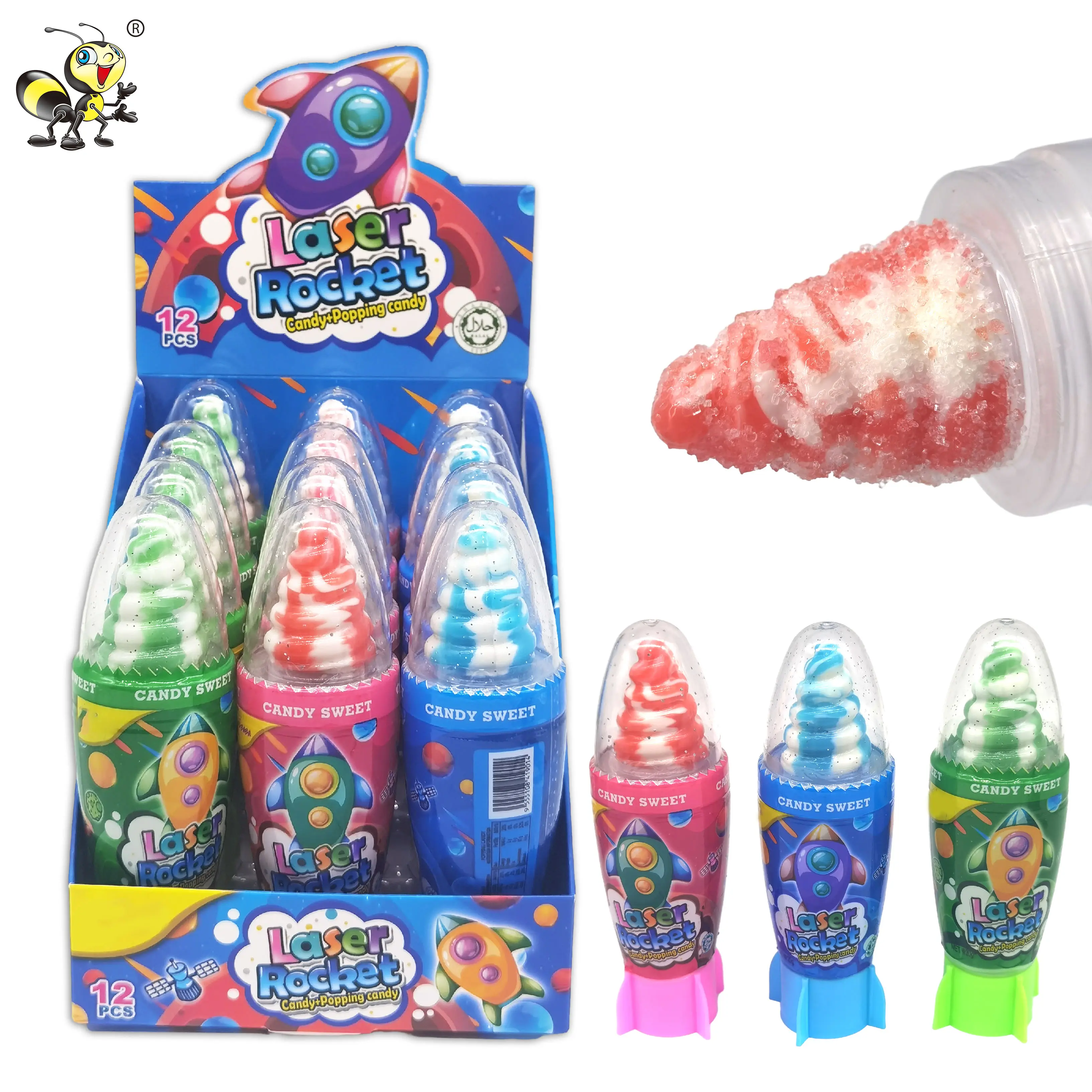 Wholesale popping candy new laser rocket toy candy with lollipops