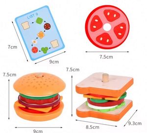 Jouet en bois de cuisine pour enfants : Blocs d'empilage et de correspondance pour faire des sandwichs et des hamburgers, jouet de cuisine en bois, jouets alimentaires pour la cuisine - Product Image 3
