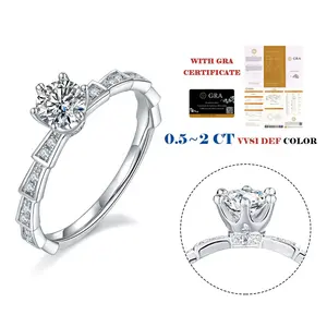 1ct Bagues en Moissanite pour femmes en argent sterling 925 Bijoux en moissanite de mariage tendance avec certificat GRA