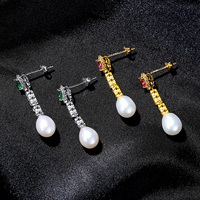 CZCITY Boucles d'oreilles pendantes vintage en argent sterling 925 avec perle d'eau douce pour femmes, design tendance