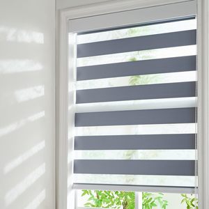 Stores zébrés horizontaux modernes à double rouleau, en tissu jacquard polyester, jour et nuit, sans cordon, avec cadre en aluminium intégré - Product Image 2