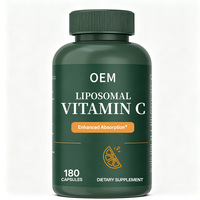 Capsules de Vitamine C Liposomale OEM, 180 unités, Bouteille Vert Foncé, Étiquette Privée Personnalisée, Complément Alimentaire