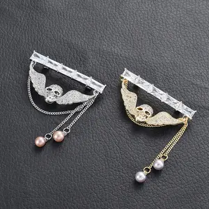 ZJ-106 Broche de caveira de pérola com borla de diamante e strass para roupas e joias com cristais de diamante e cobre desenhos animados