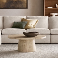 Table basse ronde en travertin super blanc de style Wabi-sabl moderne de luxe Newstar pour salon, villa, café, hôtel, décoration