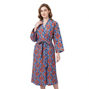 Bata de algodón tipo kimono, camisón largo, ropa de dormir, traje de baño, con cinturón floral, cuello en V, cierre con cordón, transpirable, regalo para el Día de la Madre - Product Image 1