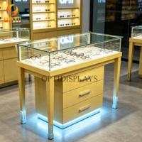 Mostrador Modular de Madera para Óptica, Ecológico, con Iluminación LED, Exhibidor de Gafas de Sol con Cajón de Almacenamiento