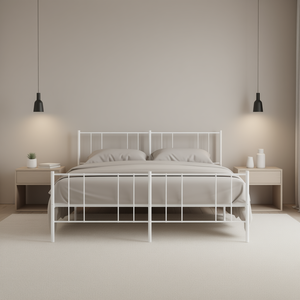 Struttura letto in acciaio verniciato a polvere bianca 72x84 pollici, base letto in metallo, mobili minimalisti per camera da letto - Product Image 2