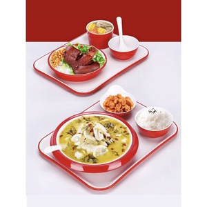 <b>Melamine</b> red and white two-tone fast food <b>plate</b>, boiled pork slices bowl, Minnan pig's feet rice bowl, rice bowl with toppings, - Product Image 1
