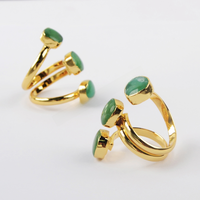 Bague manchette ajustable en or plaqué 18 carats avec 3 pierres de jade vert birman naturel, véritable bague en jade pour femme, style Bohème