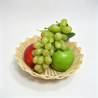 Panier de rangement pour fruits, pain et collations en rotin PP tressé artisanal beige à bords festonnés, de qualité alimentaire, imperméable et sur mesure