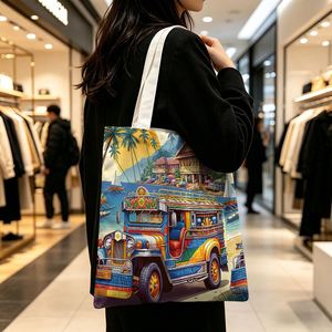 Bolso Tote Filipino Jeepney para Mujer - Ligero, Gran Capacidad, Reutilizable, para Playa, con Estampado Icónico de Jeepney - Product Image 5