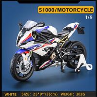 Modèle de moto en alliage à l'échelle 1/9 S1000RR, jouet de course en métal moulé sous pression avec effets sonores et lumineux, coffret cadeau Huayi