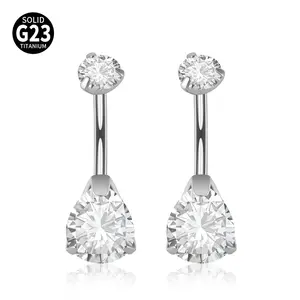 R.Gem.Fashion 14G G23 titane Double CZ opale anneaux de nombril Piercing bijoux