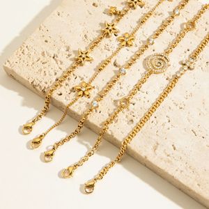 Pulseras de Moda con Dijes, Cadena Dorada, Diseño de Estrella y Flor, Incrustaciones de Circonio, Joyería Unisex para Regalo, Origen Yiwu - Product Image 4