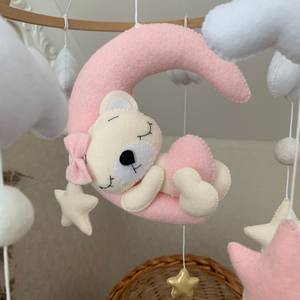 Jouet musical pour nouveau-né, mignon, fille, ours en peluche suspendu au mur sur la lune, animal en feutre, décoration de chambre d'enfant, mobile pour bébé - Product Image 2