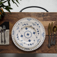 Assiettes, tasses, soucoupes et bols à soupe TECANXIN en porcelaine émaillée, motif végétal écologique bleu, style américain, en dentelle pleine, motif herbe Tang