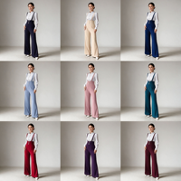 Pantalon de bureau élégant pour femme, coupe bootcut, taille haute, à bretelles, avec fermeture boutonnée et zippée, en mélange Spandex/Polyester, coloré